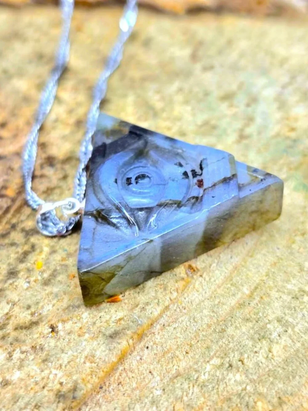 Labradorite Pyramid Pendant • Masonic All‑Seeing Eye • Flashy Crystal Necklace